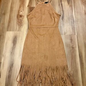 Aqua Tan Sheath Mini Dress Halter Sleeveless